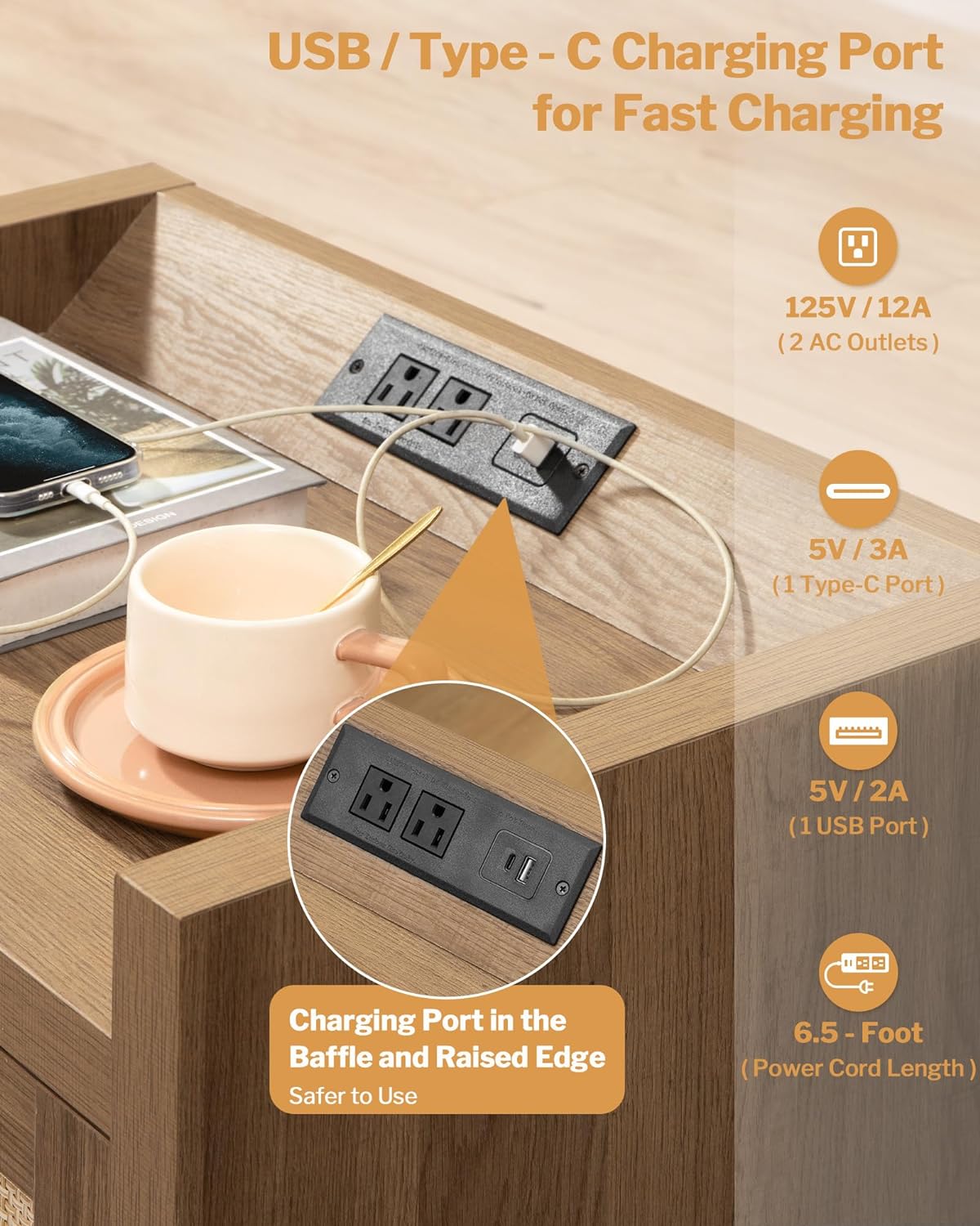 Savanna Nightstand with Charger and Dresser Set