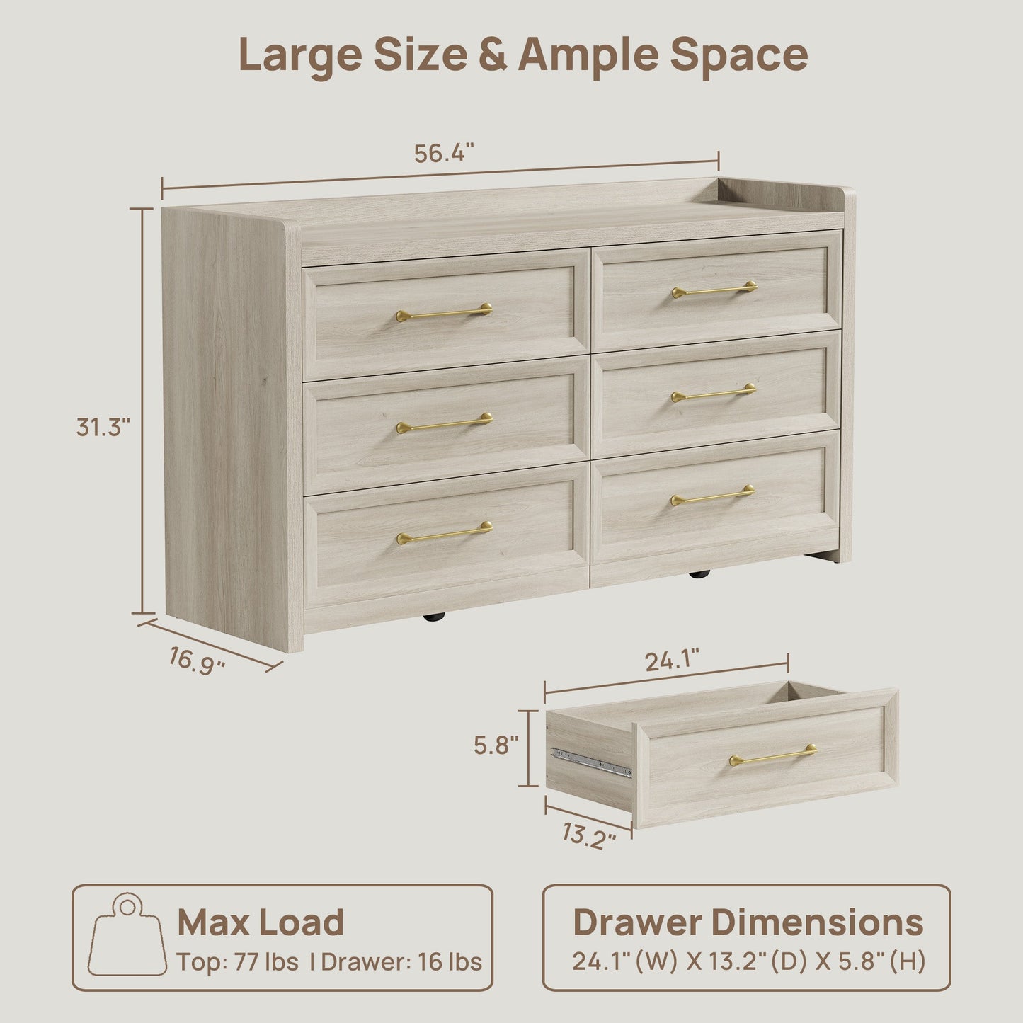 Helio 6-Drawer Dresser and Large Nightstands Set