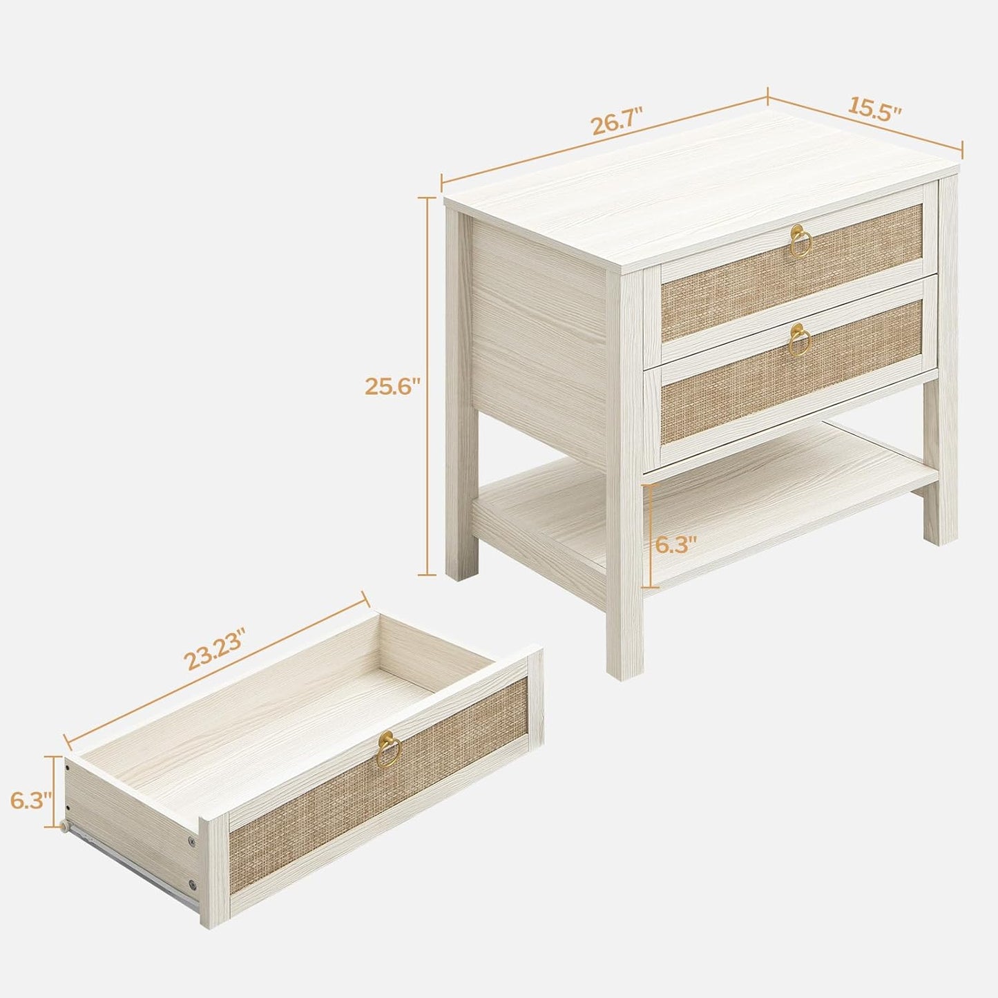 Terra White Nightstand, 25.6Inch Height