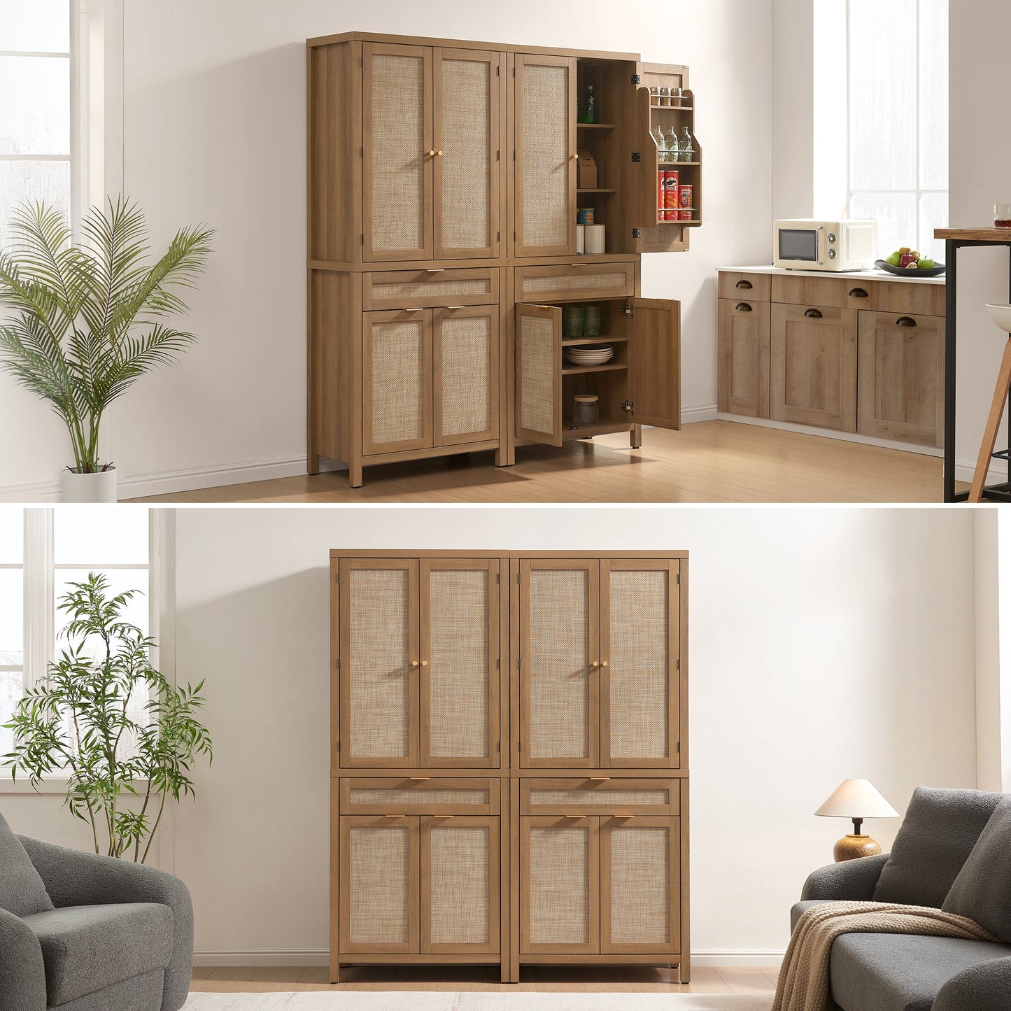 Savanna Pantry Cabinet,Rattan Door
