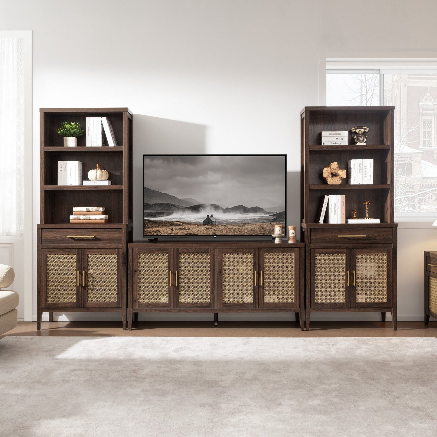 Andy TV Stand for 65 Inch TV and Bookcase Sets