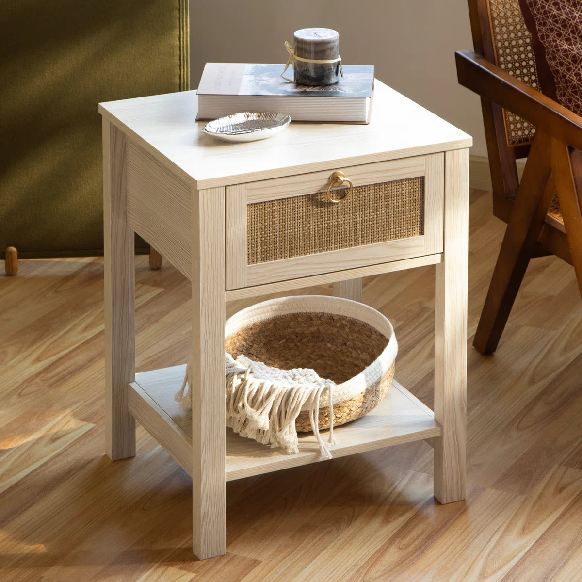 Terra Black Rattan Nightstand