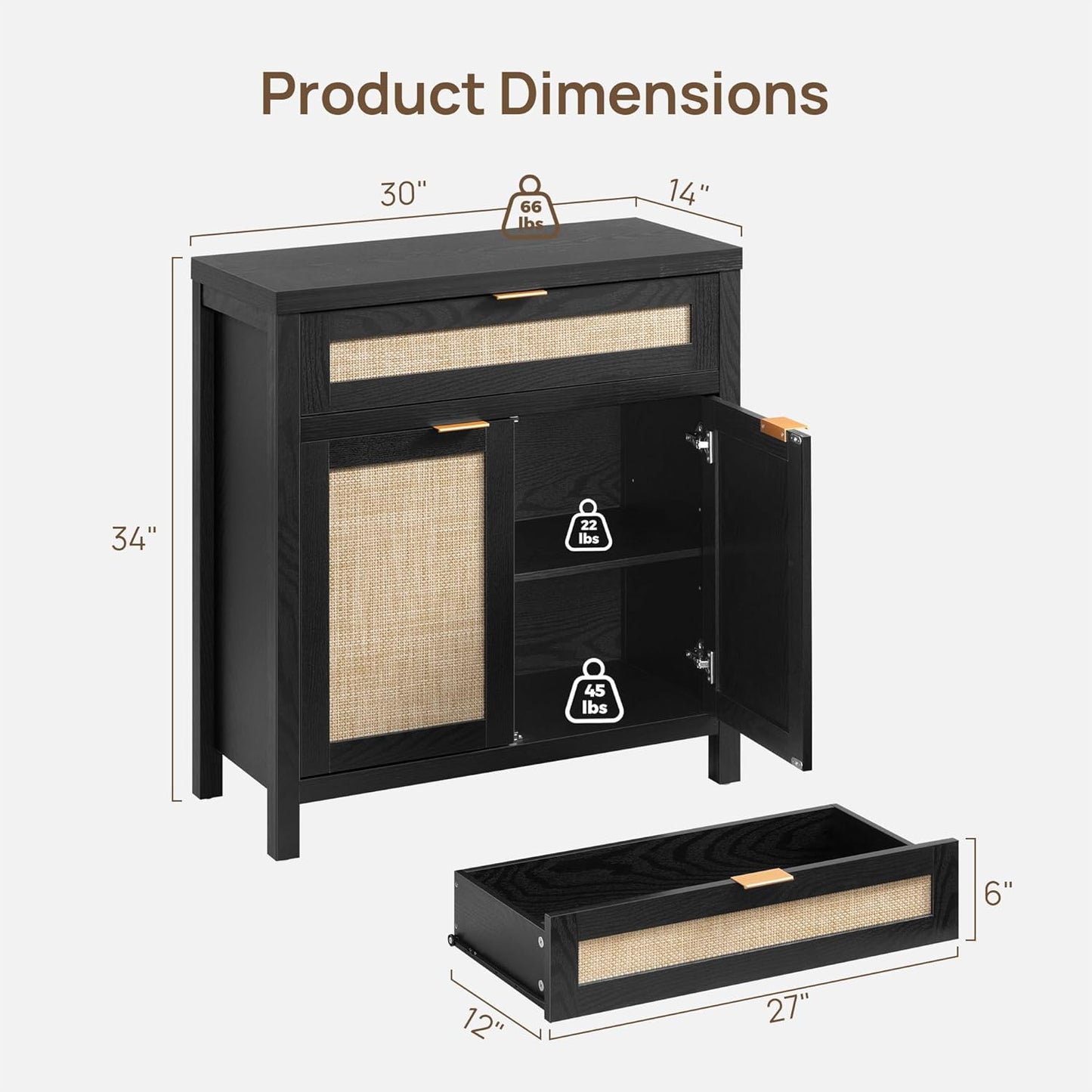 Savanna Black Buffet Cabinet with Drawers