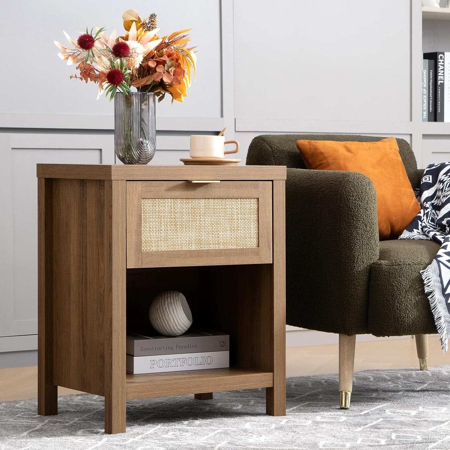 Savanna Rattan Nightstand with 1 Drawer