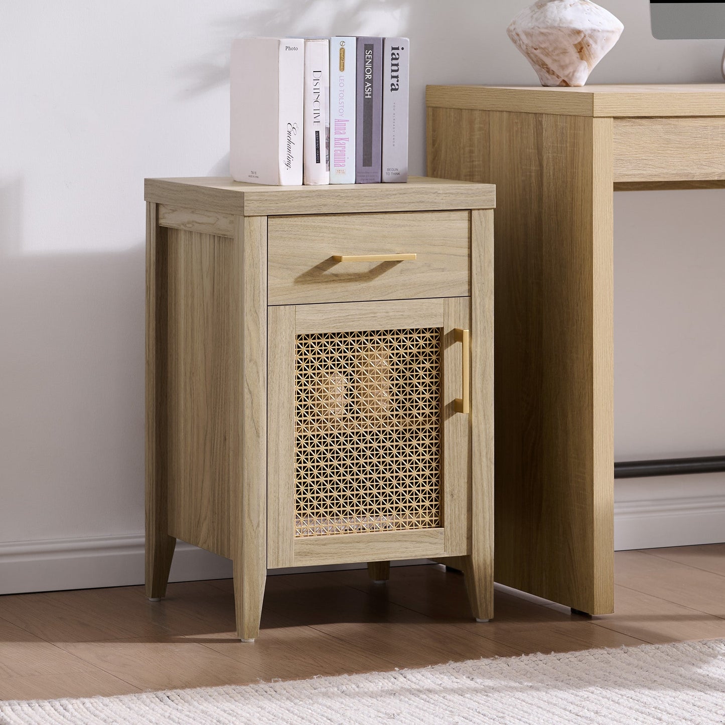 Andy Nightstand with Golden Mesh Door