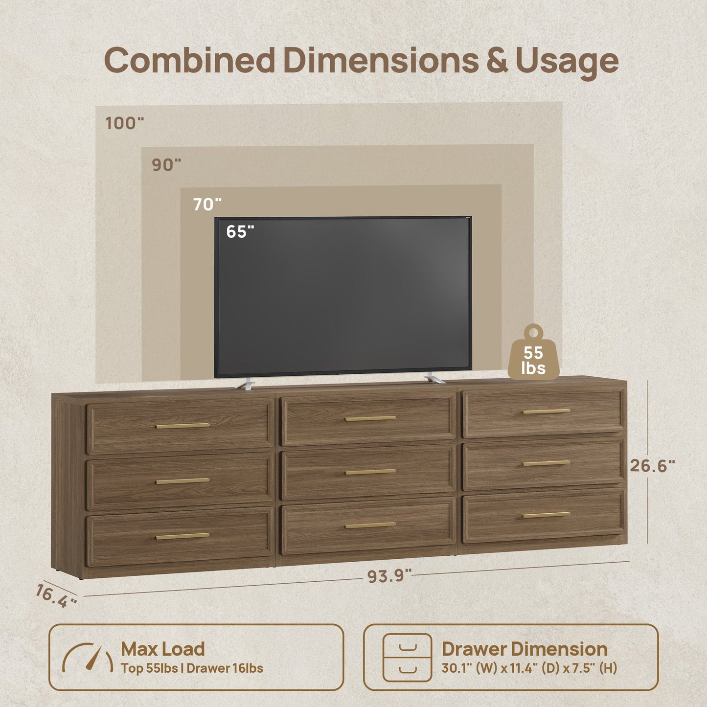 Crescent Nightstand with 3 Drawers