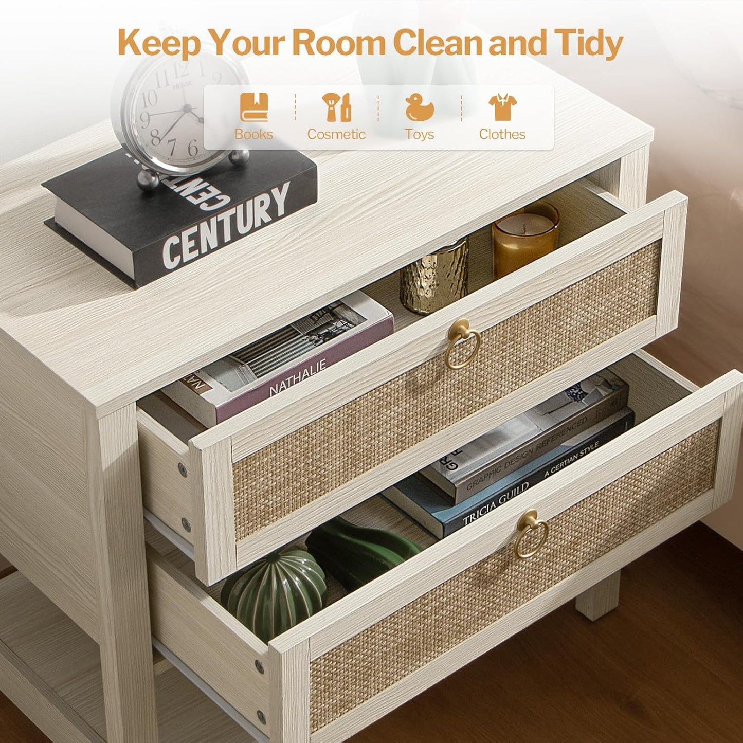Terra White Nightstand, 25.6Inch Height