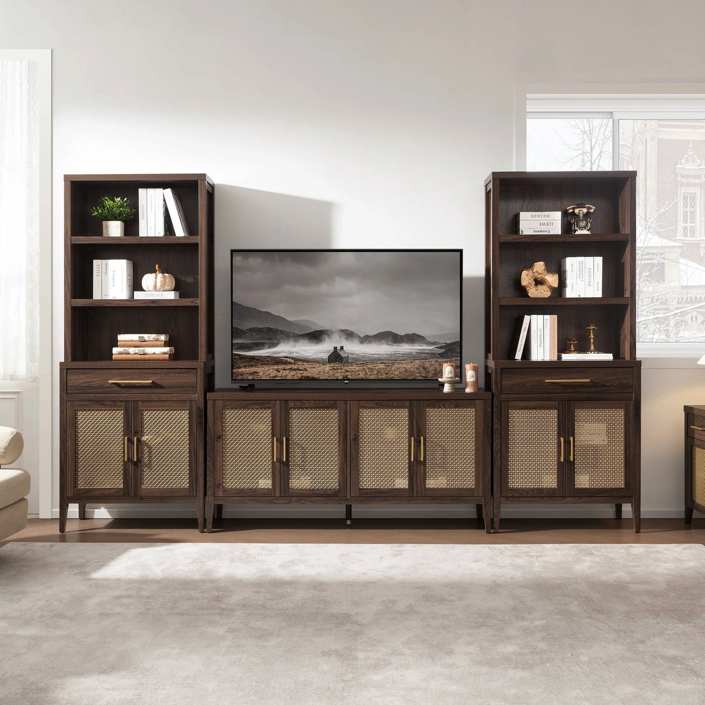 Andy TV Stand for 65 Inch TV and Bookcase Sets