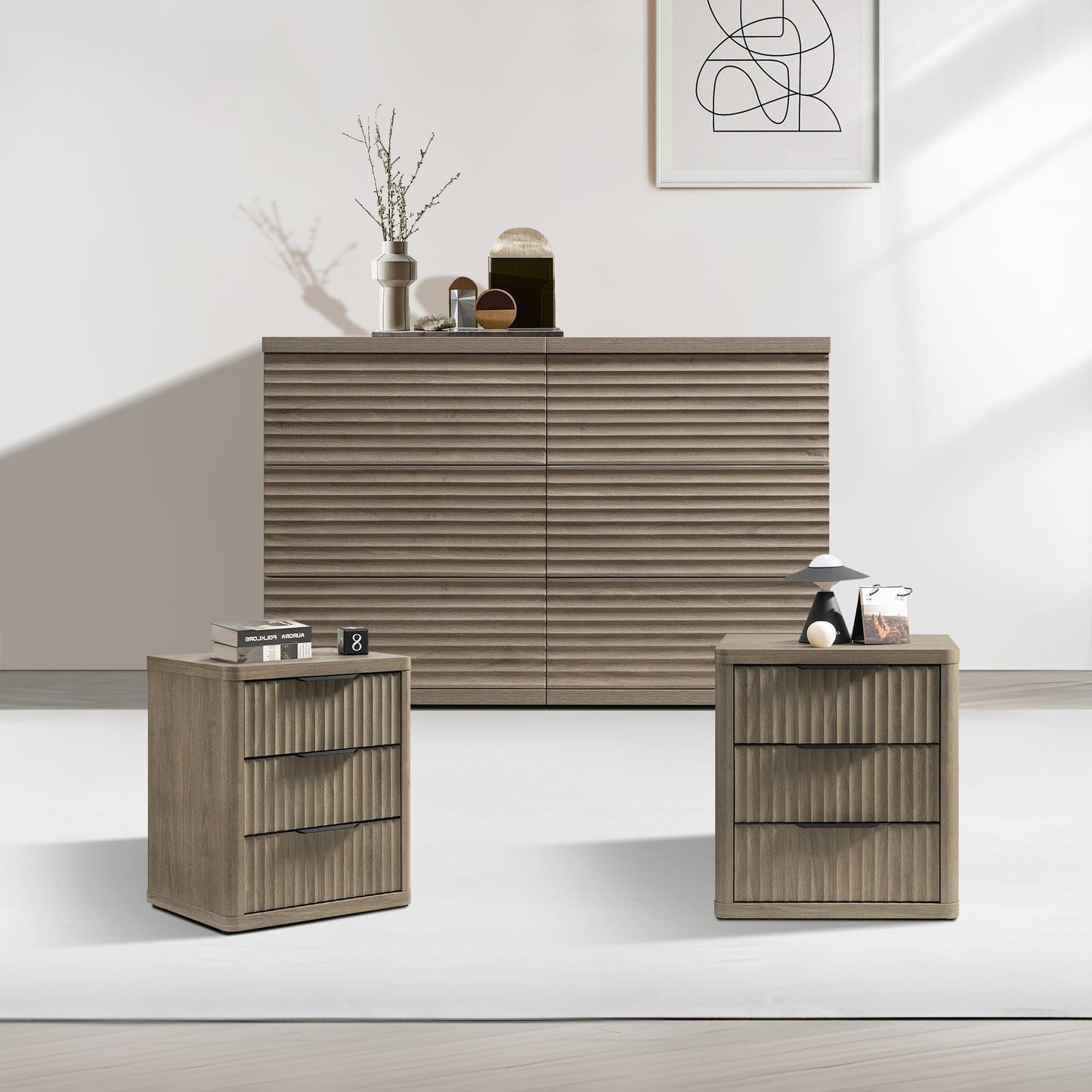Stria 6-Drawer Dresser and Cas 3-Drawer Nightstand Set