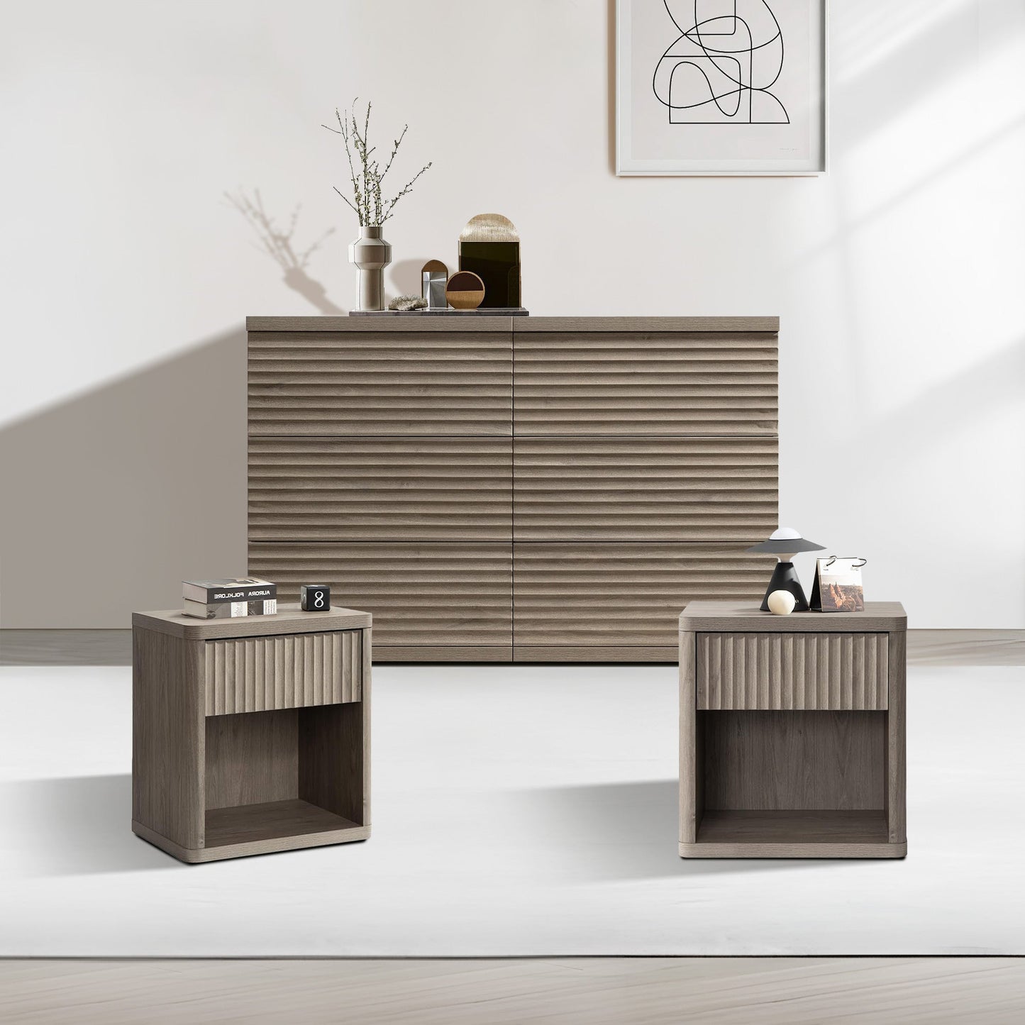 Stria 6-Drawer Dresser and Cas Nightstand Set