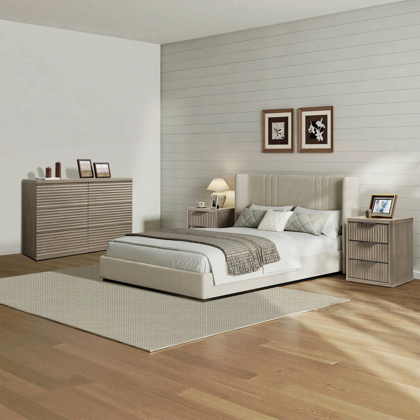 Stria 6-Drawer Dresser and Cas 3-Drawer Nightstand Set