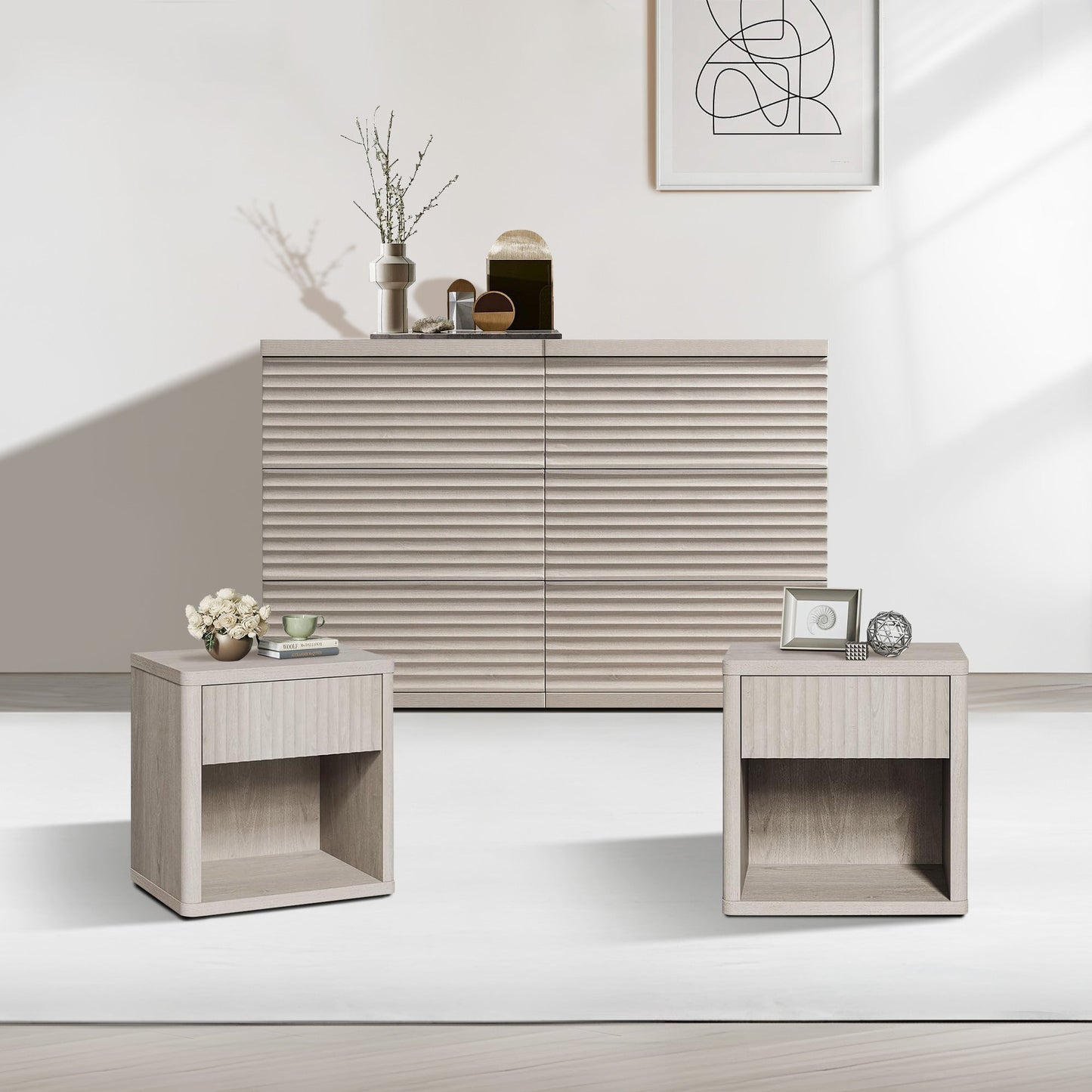 Stria 6-Drawer Dresser and Cas Nightstand Set