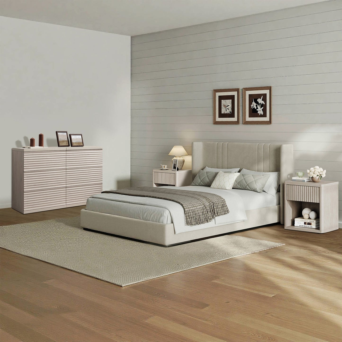 Stria 6-Drawer Dresser and Cas Nightstand Set