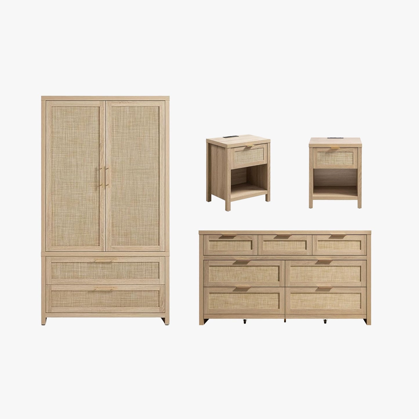 Savanna Wardrobes Closet, Dresser and Nightstand with Charging Set