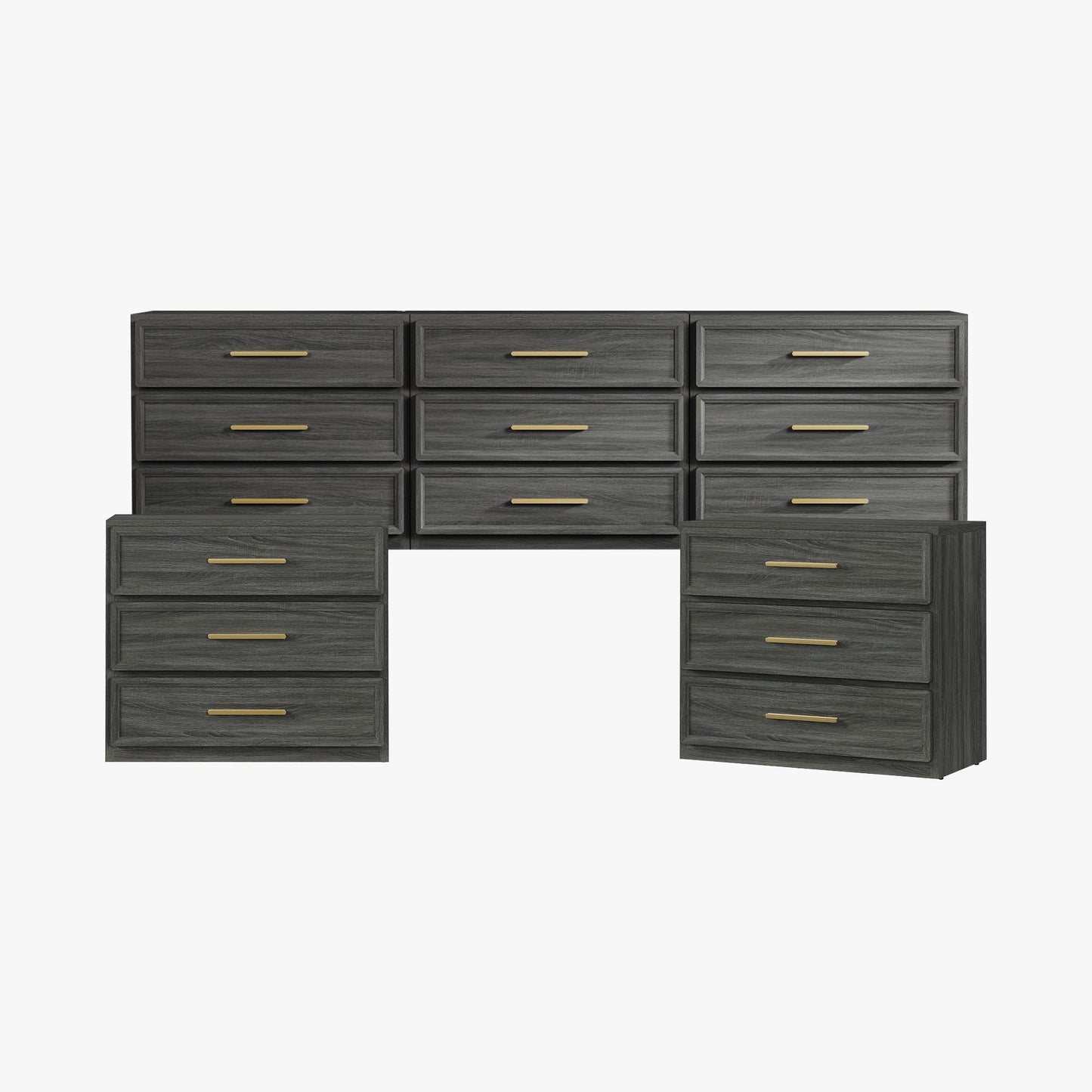 Crescent 9 Drawers Dresser and Nightstands Set