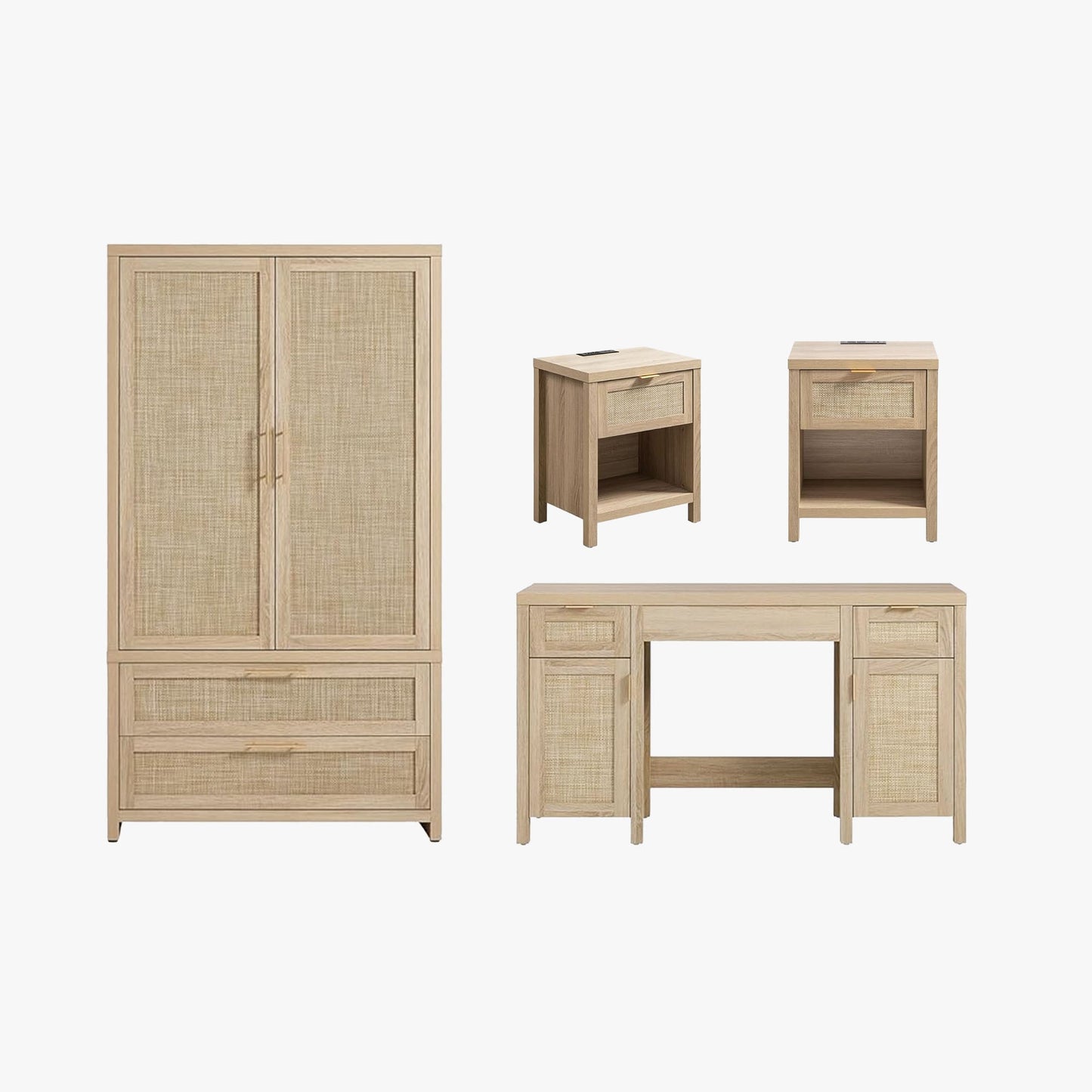 Savanna Wardrobe, Vanity Table, Nightstand with Charger Sets