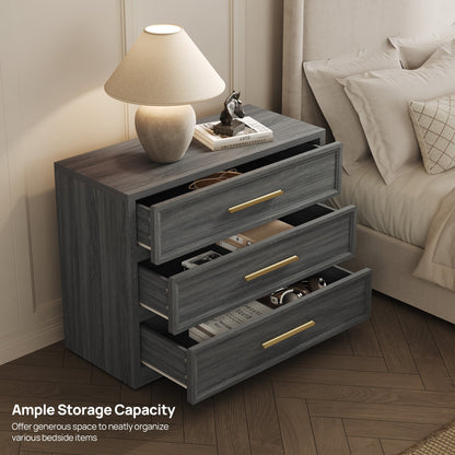Crescent Nightstand with 3 Drawers for Bedroom
