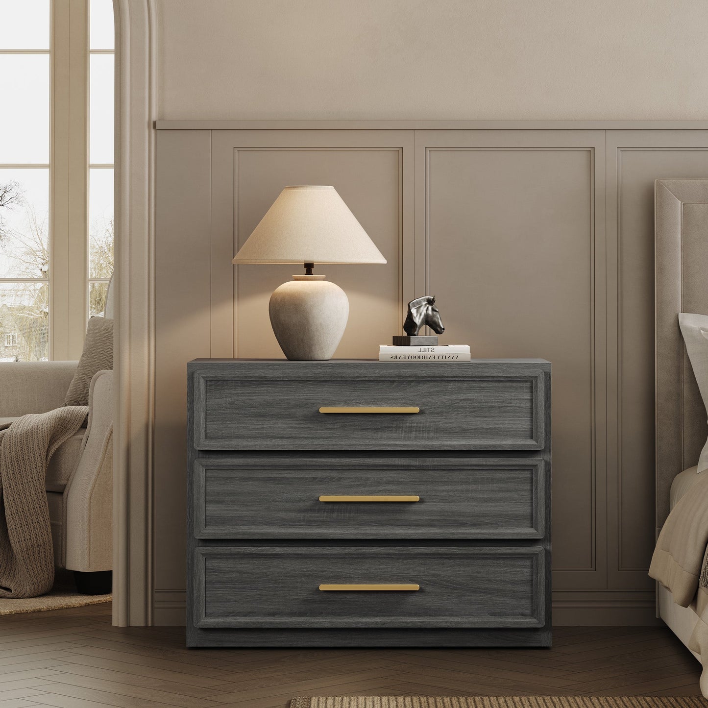Crescent Nightstand, 3 Drawers