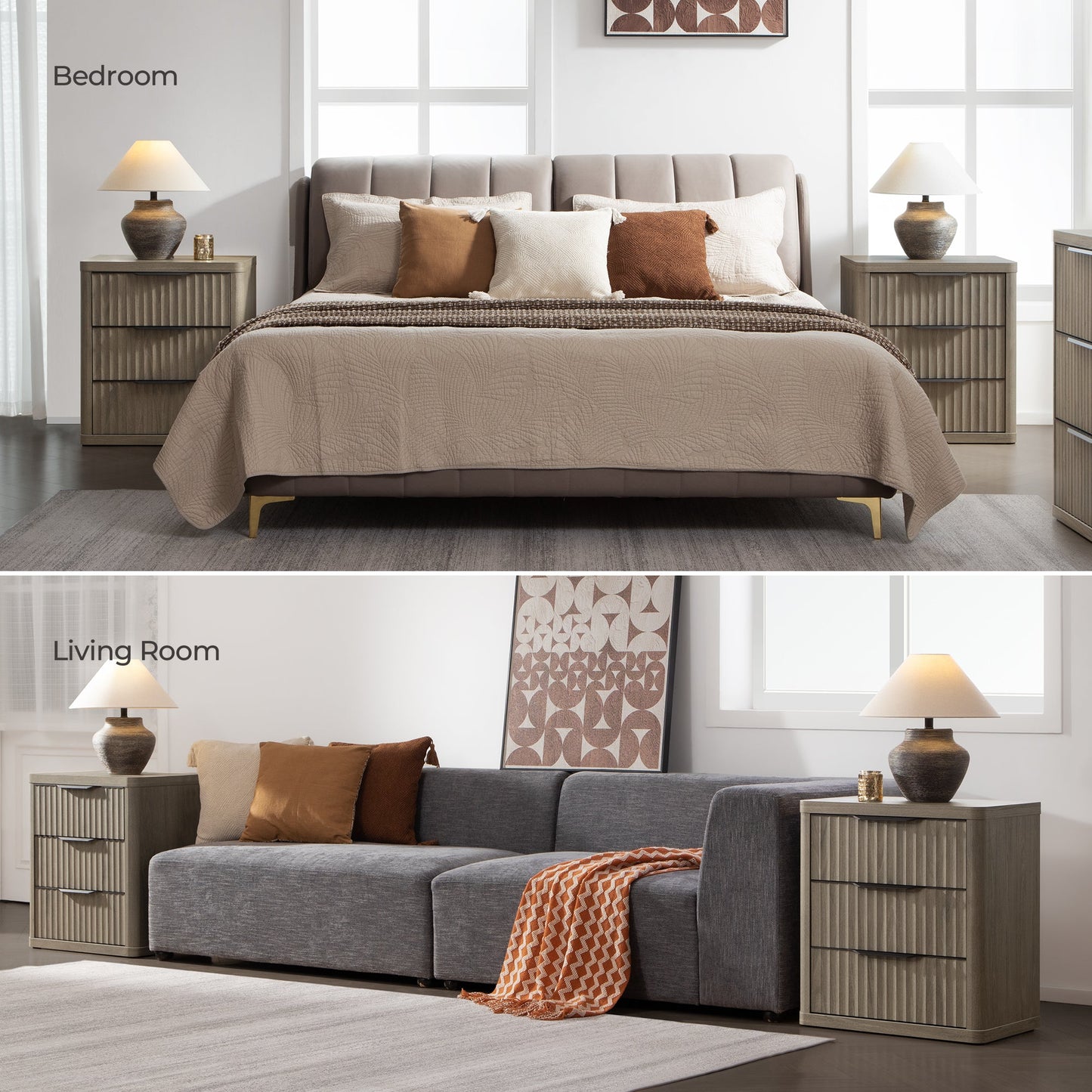 Cas 3 Drawers Nightstand with Black Handle