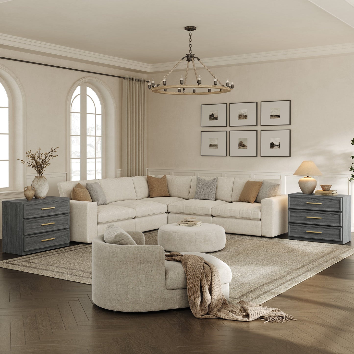 Crescent Nightstand, 3 Drawers