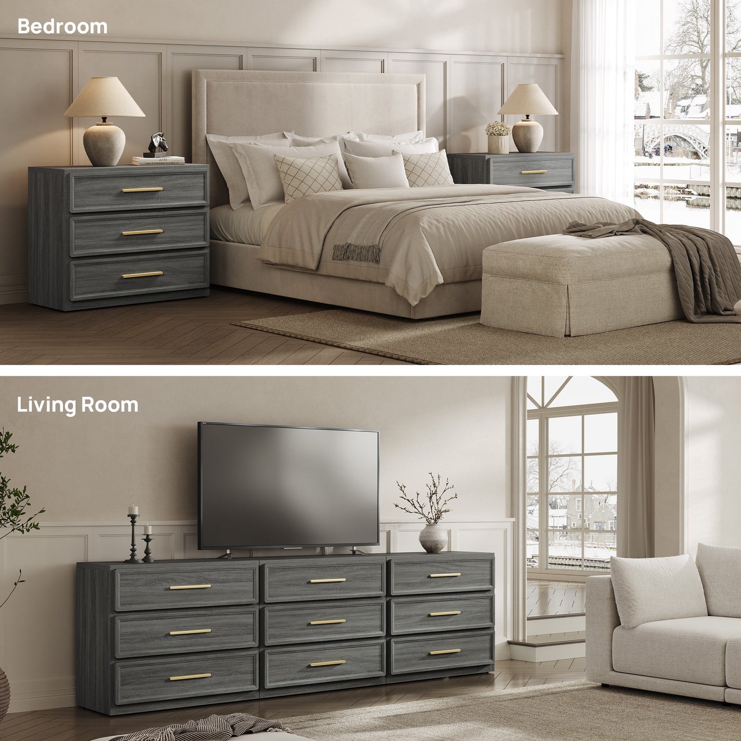 Crescent Nightstand, 3 Drawers