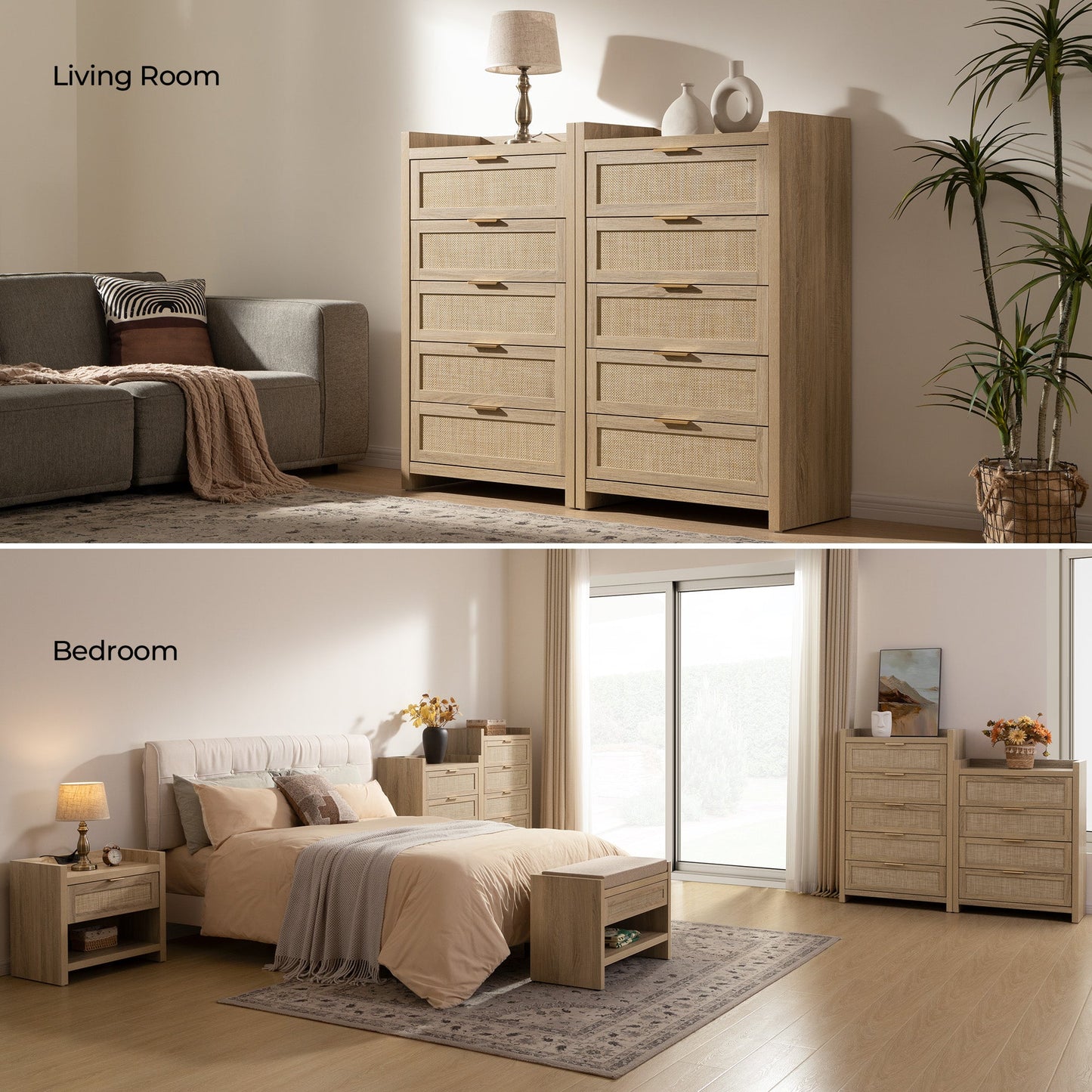 Savanna Rattan Dresser, 5 Drawers