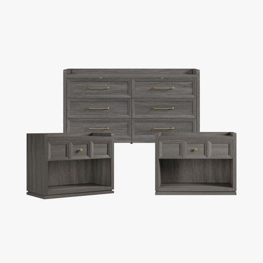 Helio 6-Drawer Dresser and Nightstands Set For Bedroom