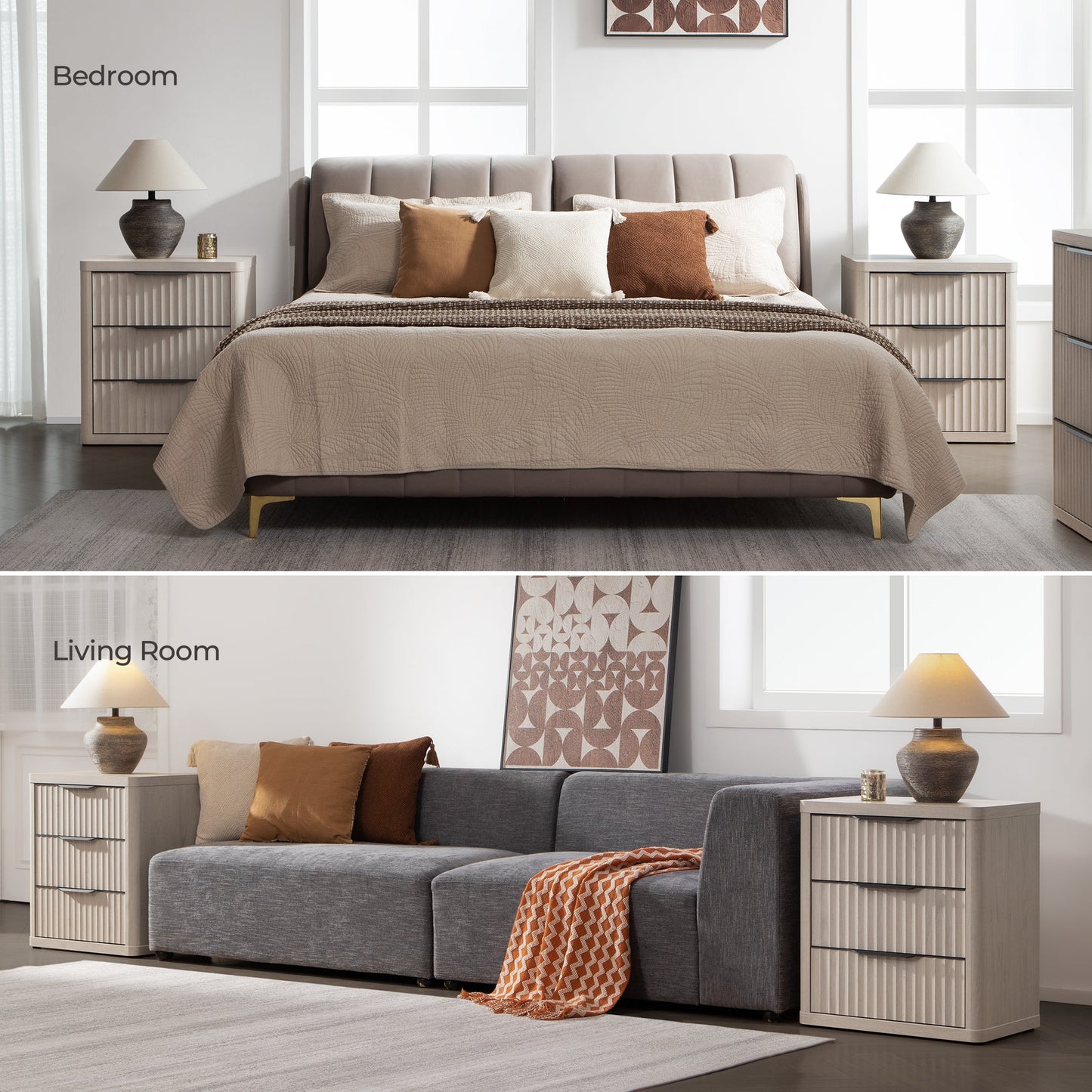Cas 3 Drawers Nightstand with Black Handle