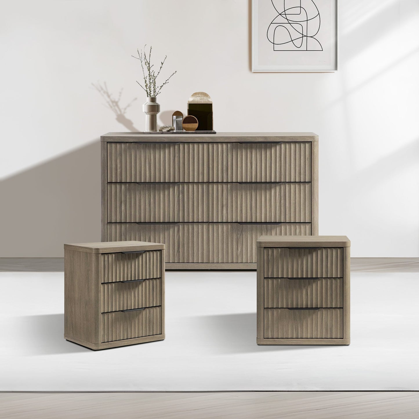 Cas 6 Drawers Dresser and 3 Drawers Nightstands Set