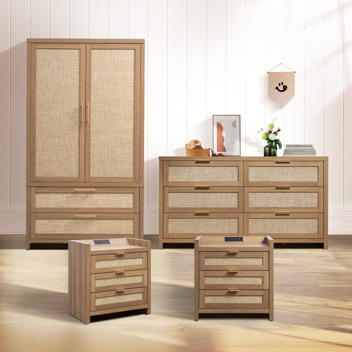 Savanna 6-Drawer Dresser, Wardrobe and 3-Drawer Nightstand Set