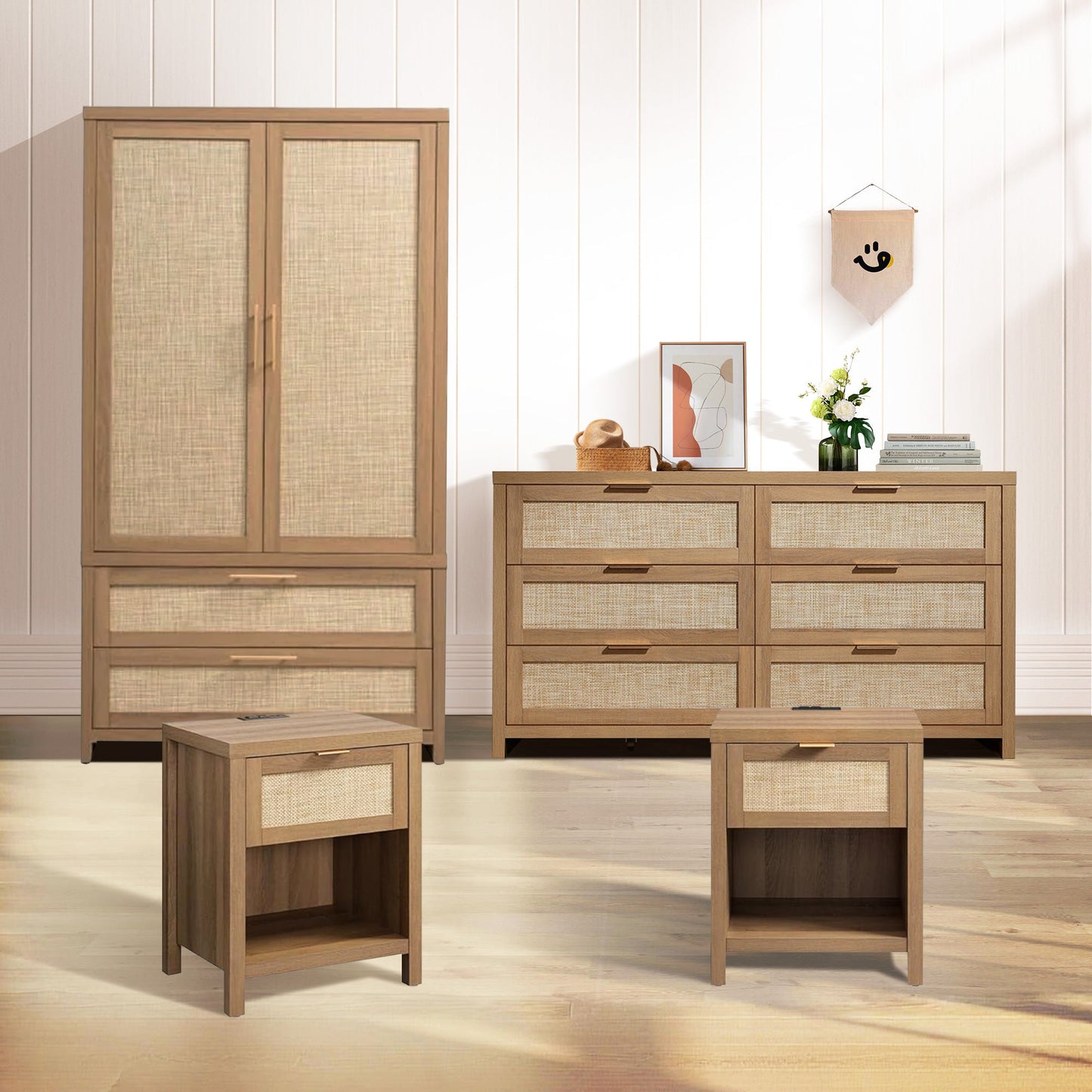 Savanna Dresser, Wardrobe and Nightstands with Charger Set
