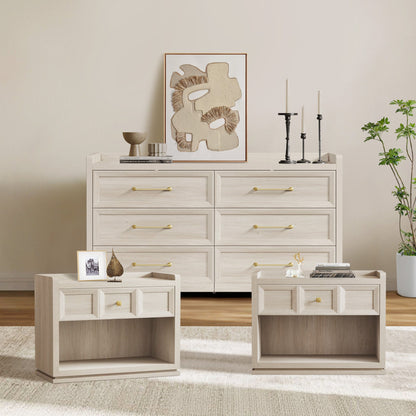 Helio 6-Drawer Dresser and Nightstands Set For Living Room
