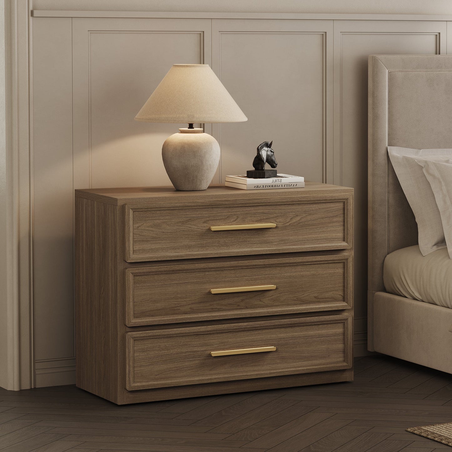 Crescent Nightstand, 3 Drawers