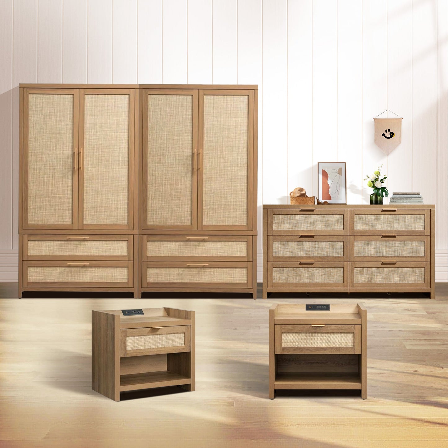 Savanna Dresser, Wardrobe and Nightstands with Charging Bedroom Set