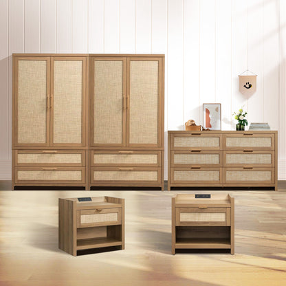 Savanna Dresser, Wardrobe and Nightstands with Charging Bedroom Set