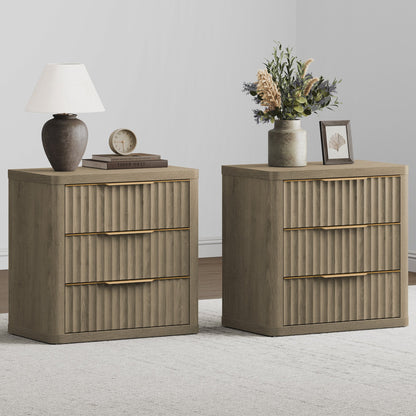 Cas Nightstands 3 Drawers, Golden Handle