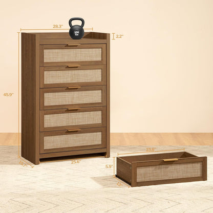 Savanna Rattan Dresser, 5 Drawers