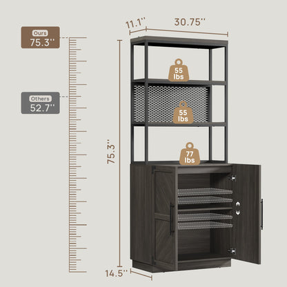 Willow 2 Doors Bookshelf, 75.3 Inch Tall