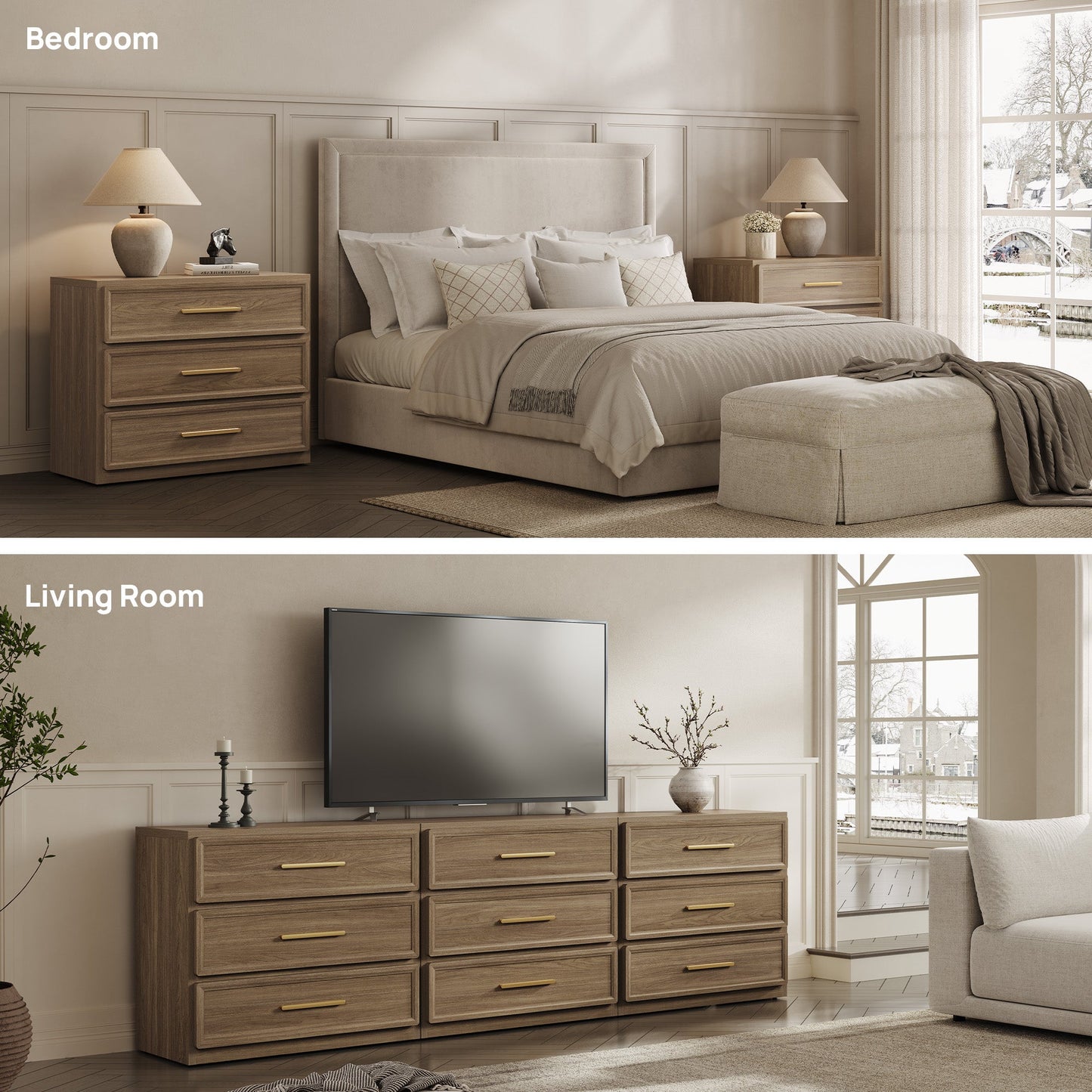 Crescent Nightstand, 3 Drawers