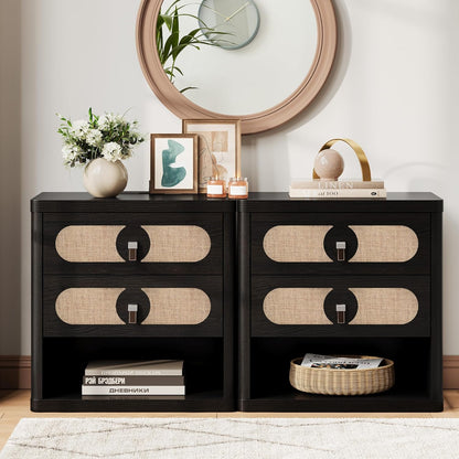 Black Nightstand with Drawer,24Inch