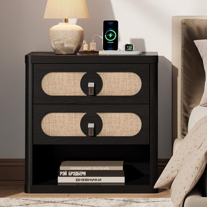 Black Nightstand with Drawer,24Inch