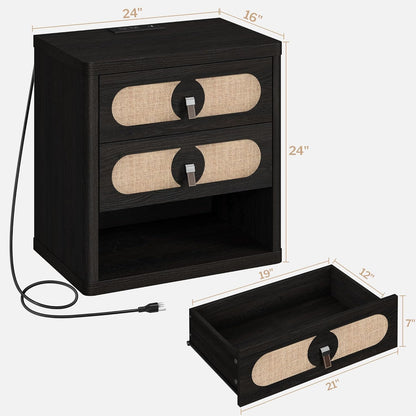 Black Nightstand with Drawer,24Inch