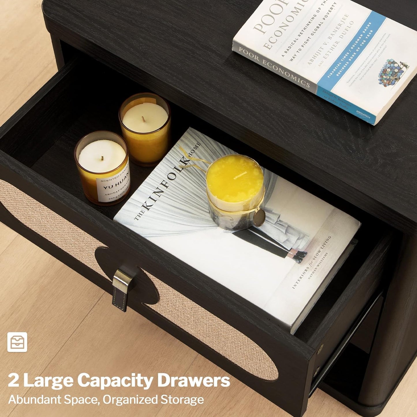 Black Nightstand with Drawer,24Inch