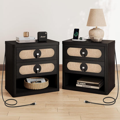 Black Nightstand with Drawer,24Inch