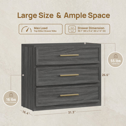 Crescent Nightstand with 3 Drawers for Bedroom
