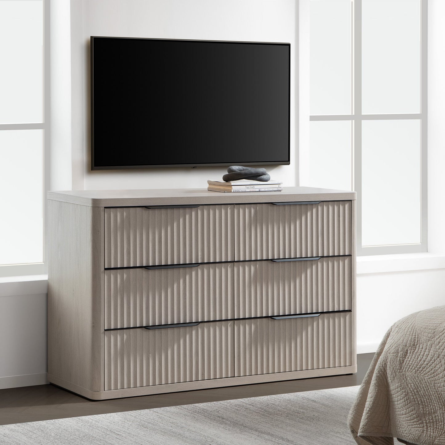 Cas 6 Drawers Dresser and 3 Drawers Nightstands Set for Bedroom