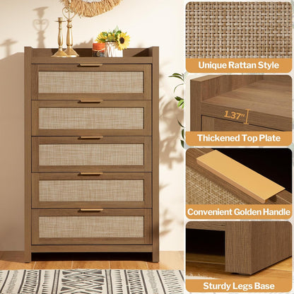 Savanna Rattan Dresser, 5 Drawers