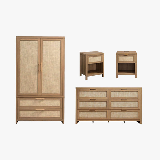Savanna Dresser, Wardrobe and Nightstands with Charger Set