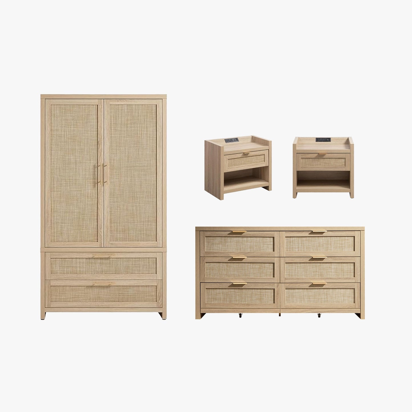 Savanna Dresser, Wardrobe and Nightstands with Charging Bedroom Set