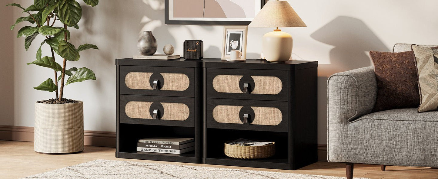 Black Nightstand with Drawer,24Inch